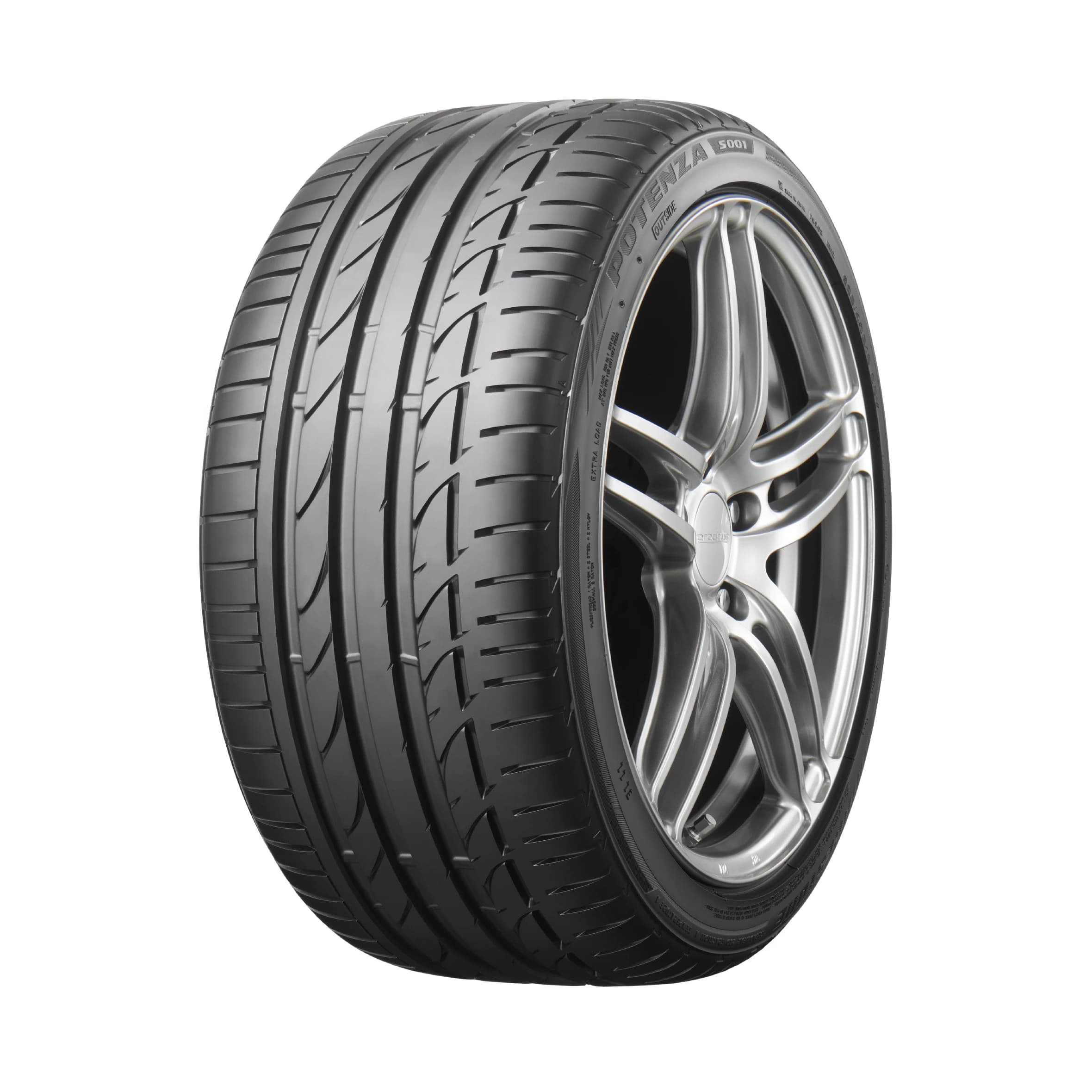 Bridgestone Potenza S001 tyre — front three-quarter studio view