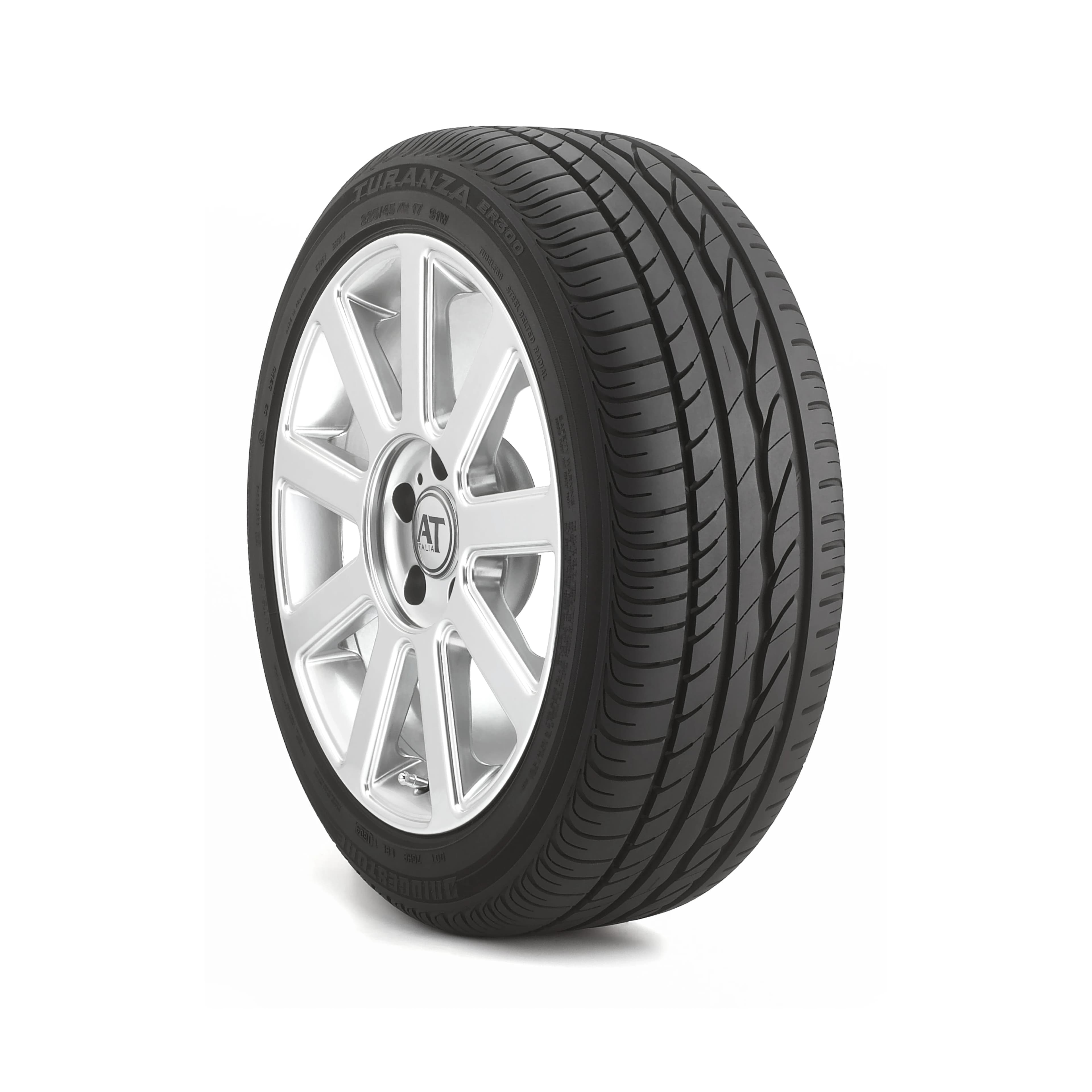 Bridgestone Turanza ER300 tyre — three-quarter studio view with TURANZA ER300 sidewall lettering